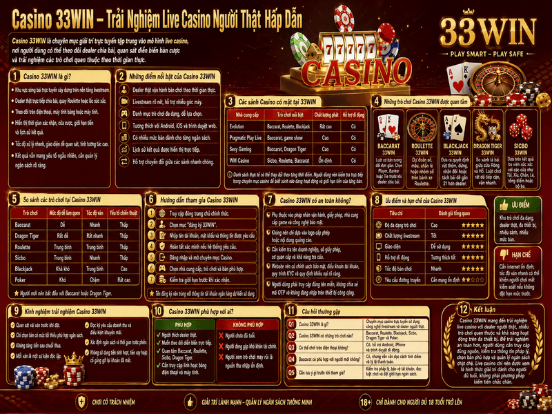 Casino 33WIN – Trải Nghiệm Live Casino Người Thật Hấp Dẫn
