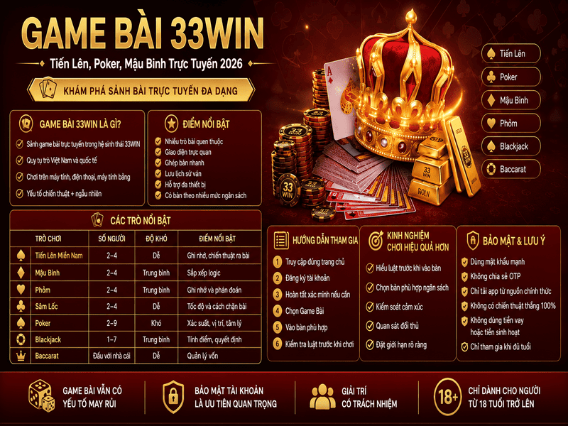 Game Bài 33WIN – Khám Phá Sảnh Bài Trực Tuyến Đa Dạng