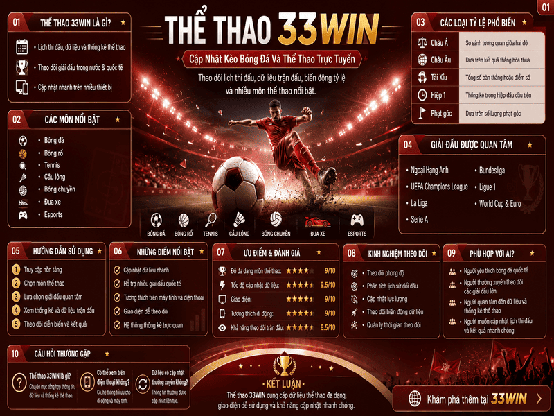 Thể Thao 33WIN – Cập Nhật Kèo Bóng Đá Và Thể Thao Trực Tuyến